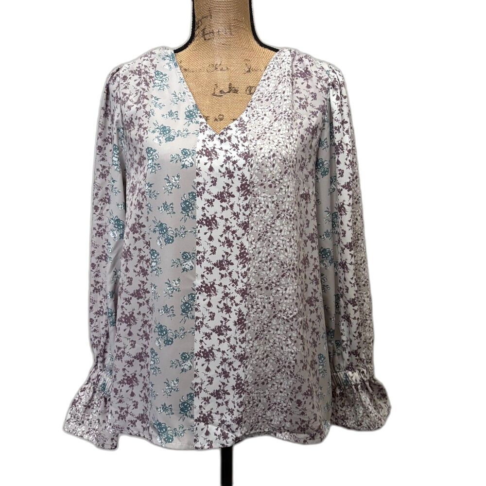 Andree by Unit Peasant Blouse Pastel Purple Patchwork Floral Cottage Size Large